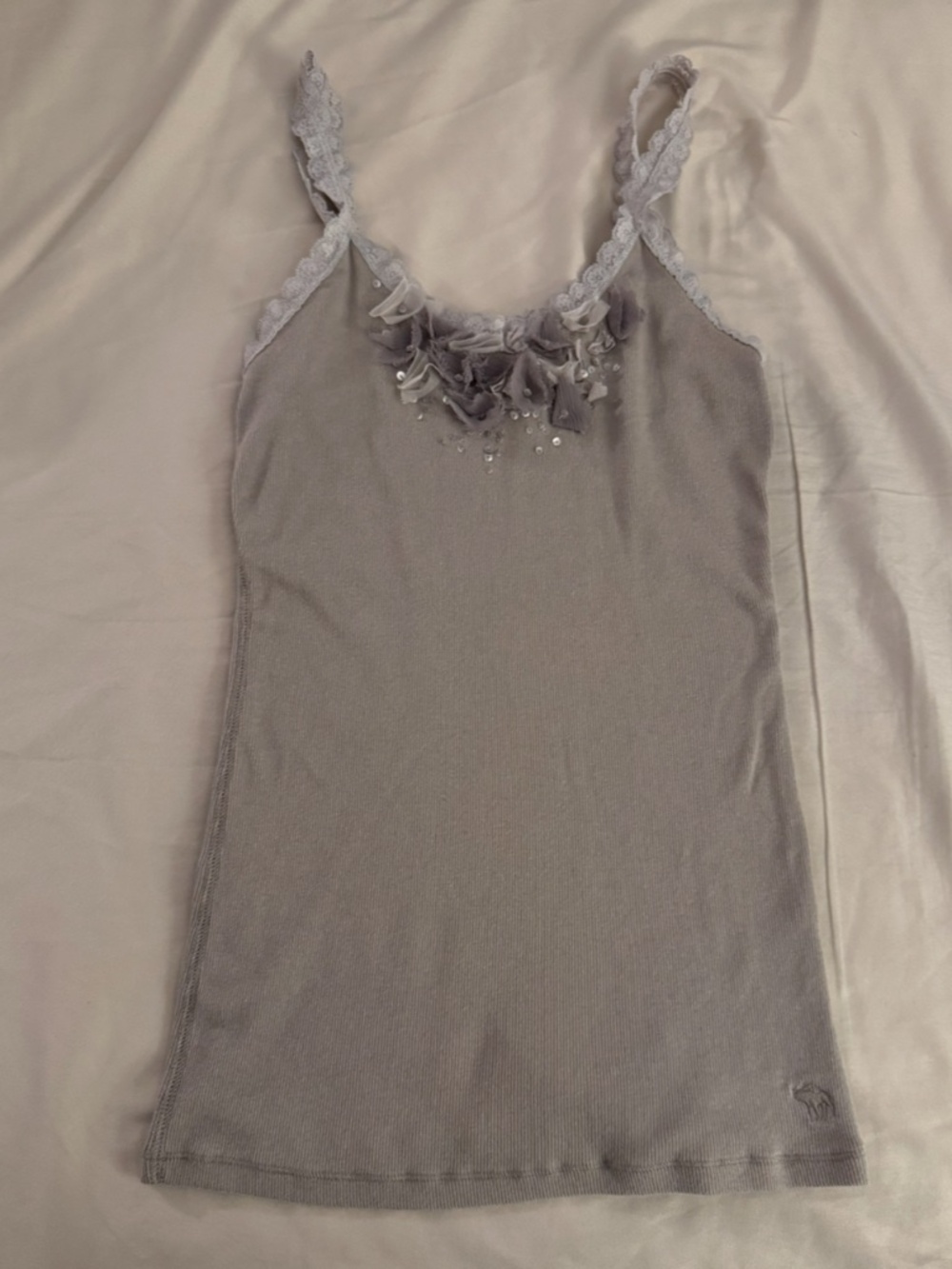 Vintage Y2K Abercrombie & Fitch Taupe Floral Lace Sequin Cami Tank Top Large